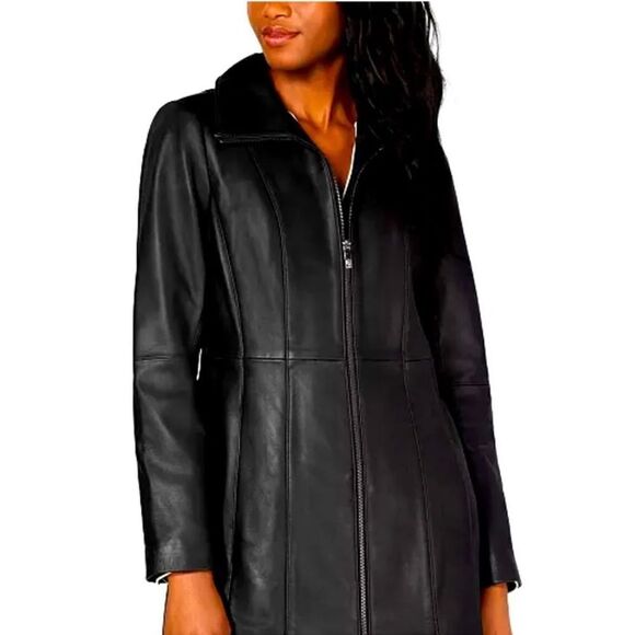 Anne Klein Leather Trench Coat Jacket S - Picture 8 of 8